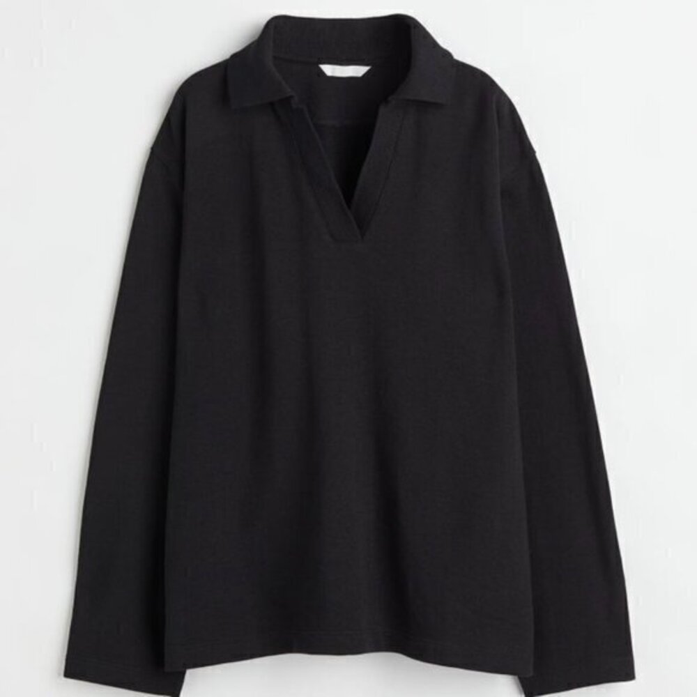 H&M Collared Sweatshirt Black Size Large